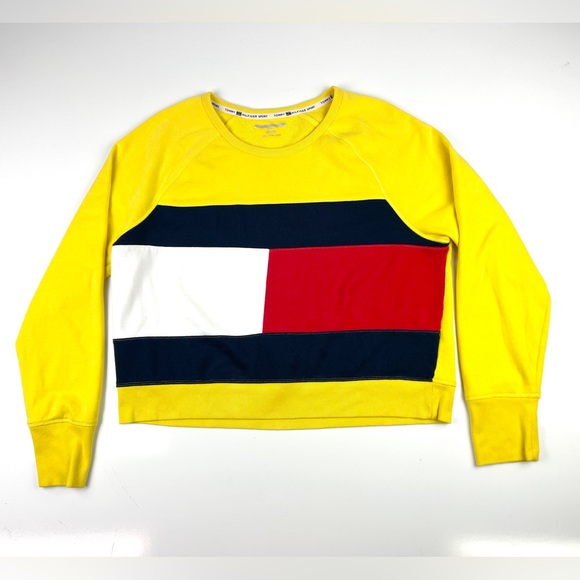 Women’s Cropped Yellow Tommy Hilfiger Sport Sweatshirt Size 2XL - Picture 1 of 4